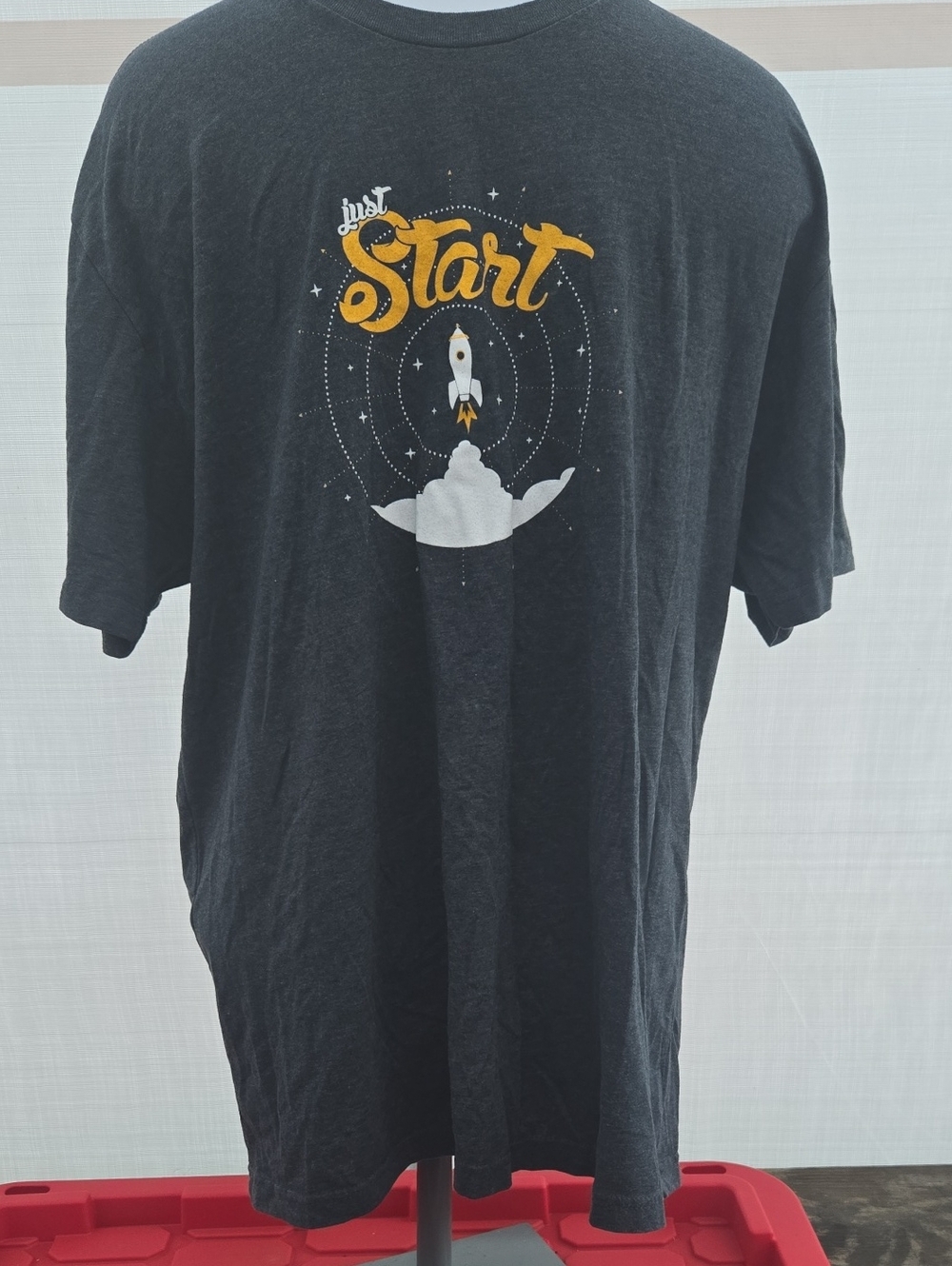 Just Start Graphic Tee - Black with Yellow & White Rocket Design